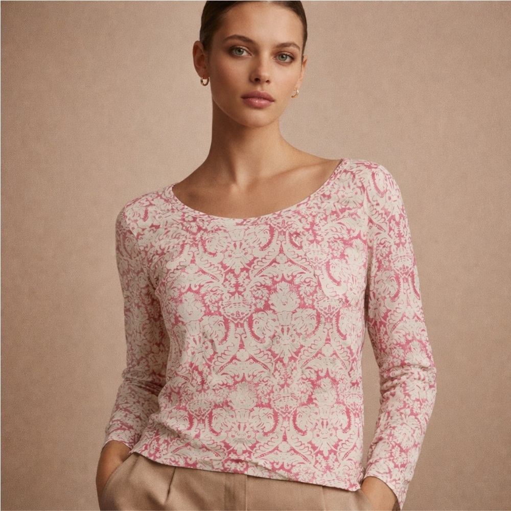 Grand & Greene Pink & White Floral Button Front Top – Women’s Size L